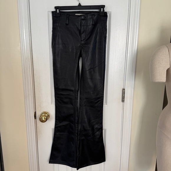 We The Free Faux Leather Pants Black High Rise Straight Leg Size 28 Fits 26 - Picture 3 of 15